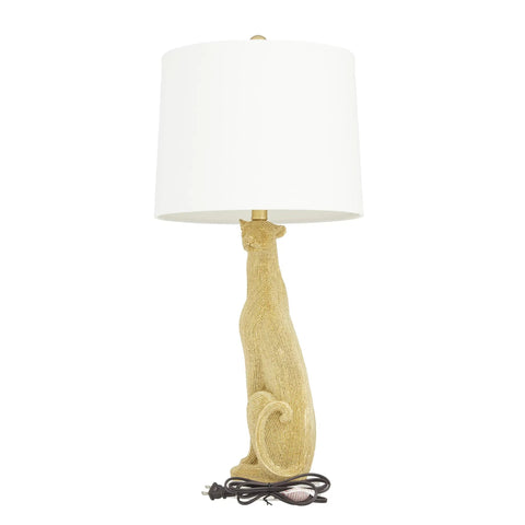 Leopard Polystone Table Lamps Set of 2 in Gold Finish, 29 Inch Tall lamp with linen shade and leopard-inspired base front view image