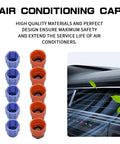 10Pcs A C System Valve Cap Set for R134a Vehicles, blue low-side and red high-side caps, dashboard graphic on right