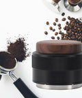Top Tier 51Mm Black Coffee Distributor And Espresso Tamper For Baristas Stainless Steel Tool with wood top for precise coffee dosing.
