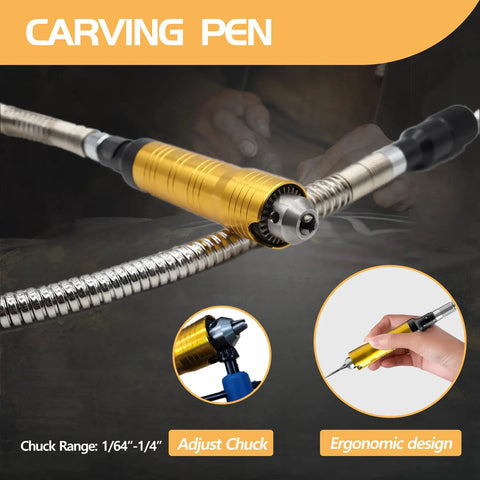 Close-up of flexible shaft carving pen for Beefy Heavy Duty 1 Quarter Inch Flexible Shaft Rotary Tool with 780W Motor.