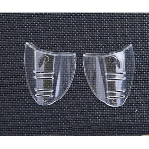 Clear flexible slip-on TPU eye shields for small to medium eyeglasses, shown on black background. Six Pair Safety Eye Glasses Side Shields Clear Flexible Slip On Shield For Small To Medium Eyeglasses Soft TPU Cushioned Fit Under 10 Mm Frame Width All Day Comfort And Protection.