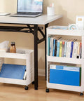 Hella Roomy Rolling Storage Organizer Cart With Smooth Plastic Shelves And Sturdy Rubber Wheels Sweet Beige Utility Shelf Rack with books and supplies