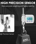 Heavy Duty Digital Crane Scale 1100 Lbs Capacity For Serious Hanging Tasks Backlit Lcd Readout with high precision sensor.
