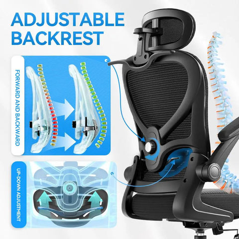 Ergonomic Office Chair With 3D Headrest And Mesh Back All Day Comfort Adjustable Lumbar Support Flip Up Armrests 350 Lb Capacity Chair