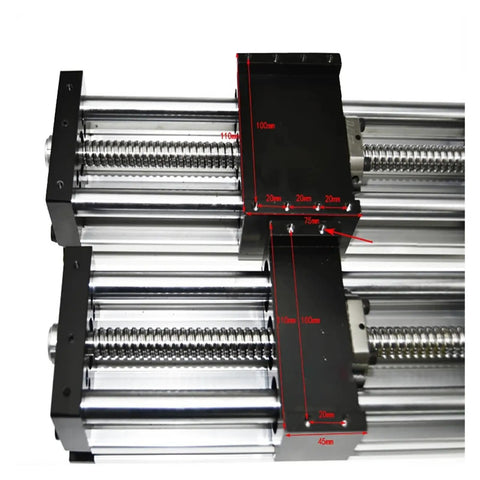 Pro Grade Long Travel Ballscrew Slide Kit With 200mm Travel, SFU1605 Screw, NHK90 Rails, close-up of linear actuator system