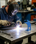 Get Your Hands On This Heavy-Duty Magnetic Welding Torch Holder With Rock-Solid Precision Support And A Super Strong Grip To Keep Your Mig Welder Steady While You Hammer Out Projects In The Shop Without Breaking A Sweat; a welder using it.