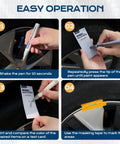 Wheel Scratch Repair Kit For Cars Rim Touch Up Paint Pen In Silver shown in four-step easy repair process on wheels
