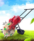 Hand Push Roller Seeder And Fertilizer Spreader For Lawn And Garden, Walk Behind Seed Planter With Eight Seed Plates