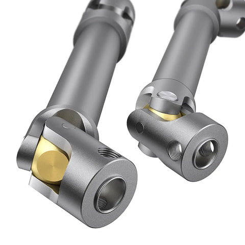 Close-up of silver CVD shafts from Rugged 1/10 Scale RC Drive Shaft Upgrade Kit, ideal for Traxxas TRX4 and Axial SCX10 crawlers.
