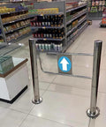 Hella Sturdy Stainless Steel Self Closing Swing Gate For Storefronts With Slick Auto Spring Feature And Reliable One Way Pedestrian Entry For No Sweat Commercial Traffic Management, installed near storefront aisle.