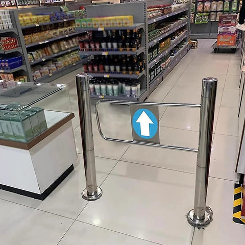 Hella Sturdy Stainless Steel Self Closing Swing Gate For Storefronts With Slick Auto Spring Feature And Reliable One Way Pedestrian Entry For No Sweat Commercial Traffic Management, installed near storefront aisle.