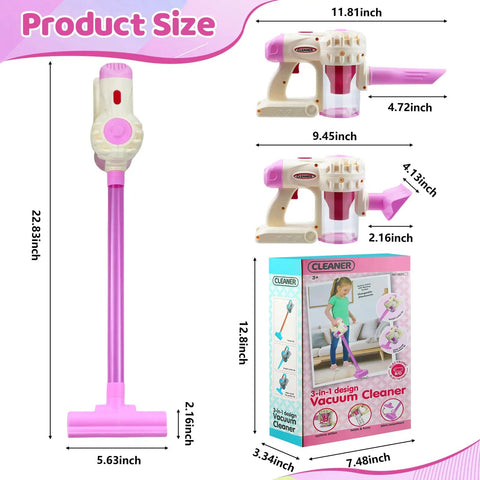 3 In 1 Kids Vacuum Toy With Gentle Realistic Suction For Toddlers, Role Play Housekeeping STEM Educational Toy dimensions