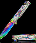 Folding Pocket Knife With 3D Titanium Plated Scorpion Handle Dope Rainbow Finish 3.6 Inch Razor Sharp Blade In 440 Stainless Steel