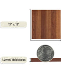 Self Adhesive Vinyl Floor Tiles 12 By 12 Inch, 45 Tile Pack, Medium Oak Plank Look, showing tile thickness compared to coin