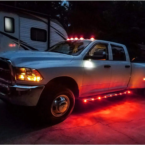 Truck with 10 Pack 3/4 Inch Round LED Clearance Lights For Trucks RVs Cars Buses Trailers And Boats Front Rear Side Marker Indicator Bullets 12V Red 60 Lumen Output Surface Mount With Rubber Grommet Long Lasting