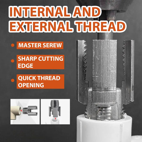 Close-up of 2 Piece Internal And External Pipe Threader Kit for 1/2 Inch and 3/4 Inch PVC PPR Plastic Pipes showing sharp cutting edge.
