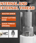 Close view of internal and external thread cutter from the 2Pcs Dual-Function Pipe Threading Tool Set For 1/2 And 3/4 Inch Pvc Plastic Pipes.