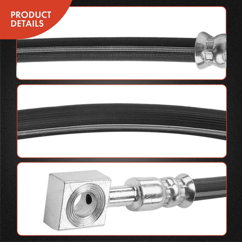 Front Right Passenger Side Brake Hydraulic Hose For Chevy Malibu 2004 To 2012, Saturn Aura 2007 To 2009, Pontiac G6 2005 To 2010 Replacement OEM Grade 15806768 2204635 25874781 showing fittings and texture.