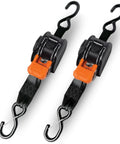 Mini G3 Retractable Ratchet Straps With Dual S Hooks, 1400 Lbs Break Strength, 1 Inch Wide By 6 Feet Reach, Auto Ratchet Tension, 2 Pack