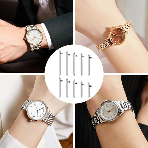 All In One Quick Release Watch Band Pins Kit With 100 Pieces Of 14 To 24mm Spring Bars, Premium 316L Stainless Steel displayed with watches