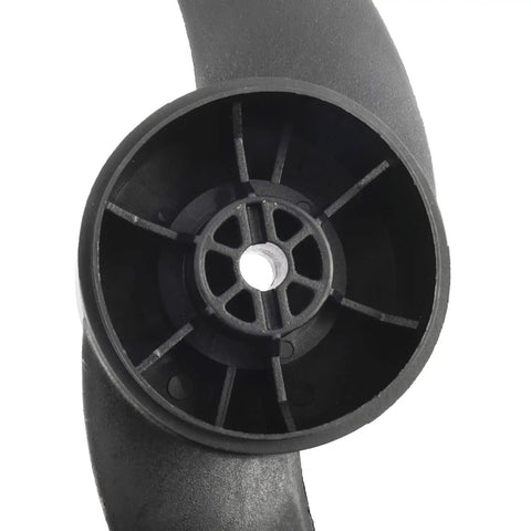 Close-up of two blade nylon propeller hub for electric trolling motor, black finish, 2.9 hub ID, 3.2 OD, part of power prop kit.