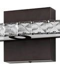 Close-up of Oil Rubbed Bronze 18 Inch 1 Light Vanity Light With Integrated LED, featuring crystal prism detail and dimmable function.