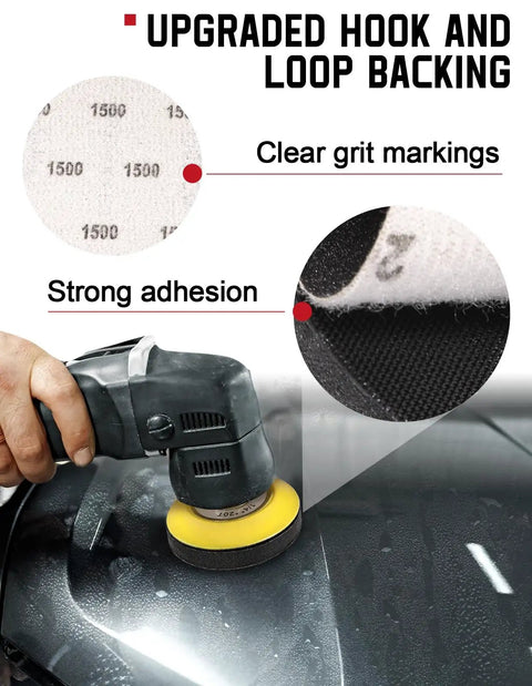 Dope Drill Sanding Attachment Kit with 3 Inch Hook And Loop Discs showing 1500 grit for car surface detailing.