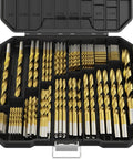 230 Piece Titanium Twist Drill Bit Set For Sheet Metal Wood And Plastic With Quick Change Shank displayed in black case