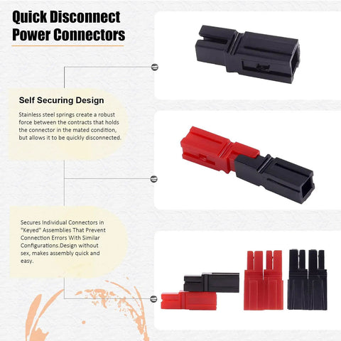 Quick disconnect power connectors from Beefed Up Ratcheting Wire Crimping Kit with 15 30 45 Amp power connectors set.