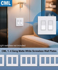 Dope Screwless Double-Gang Wall Plates Matte White 12 Pack Light Switch Covers on living room wall