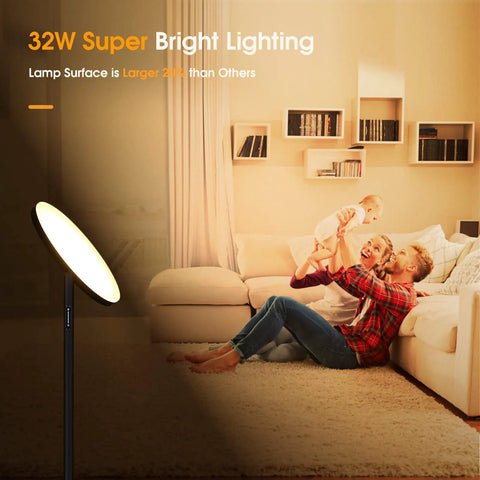 32W 2600LM LED Torchiere Floor Lamp With Remote, Super Bright Living Room Light illuminating family room