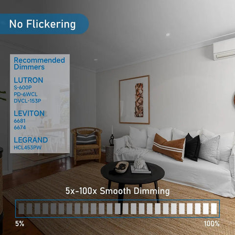 Living room with 5 To 6 Inch LED Retrofit Downlight With Spring Hook For Recessed Can Lights 12W 75W Equivalent Warm White installed