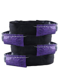 6 Ft Round Sling 4 Pack Polyester Lifting Straps Set shown stacked, 2600 Lb Vertical Capacity Each, 5200 Lb Basket Capacity, black color.