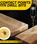 Pro Grade Size 10 X 2-1/2 Inch Yellow Star Drive Wood Screws, 120 Pack Self Tapping Deck Screws With Free 50mm T25 Bit, drilling