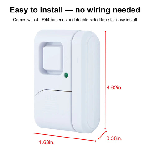 120dB Window And Door Alarm For DIY Home Security, Burglar Alert With Wireless Chime And Alarm, Easy Installation, dimensions shown