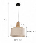 milaruoro Pendant Light with Bamboo and Fabric Shade, Black Hanging Light Fixture, 47.2" height, 10.4" diameter.