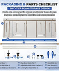 Top Tier Taper And Straight Line Jig For Table Saws With 37 Inch Miter Bar Steel Fence showing packaging and parts checklist.