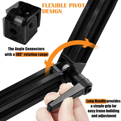 4 Pack 2020 Series Aluminum Extrusion Profile Connectors With 180 Degree Adjustable Pivot Brackets And Handles M6 X 1.0 Screws Nuts And Tap Bits For 6mm T Slot And 20 By 20 Aluminum Rails Black, black 2020 extrusion connector with handle