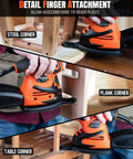 Straight Shooting Electric Detail Sander With Heavy Duty Dust Extraction And Ergonomic Palm Grip for hard-to-reach stool and table corners.