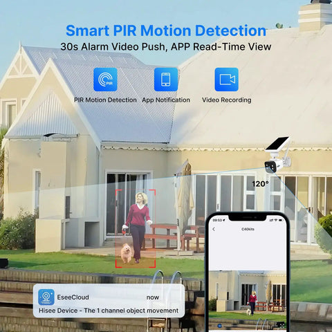 2K Solar Wireless Outdoor Security Camera Battery Powered No Wires IP66 Weatherproof PIR Motion Detection Two Way Audio Easy Setup Compatible With Wireless Security Systems And Alexa