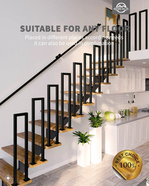 Rock Solid Matte Black U Shaped Handrails For Indoor And Outdoor Stairs Featuring Non Slip Grip And Classic Wrought Iron Build That Kicks Up Clean Style For Your Basement Or Backyard Deck on modern stairs.