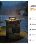 Solar Post Light 7.9 Inch Outdoor Column Lamp Weatherproof Aluminum Dusk To Dawn 3000K Warm White Waterproof IP54 in rain