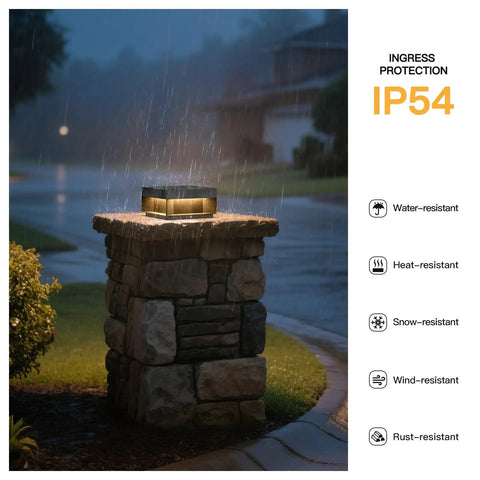 Solar Post Light 7.9 Inch Outdoor Column Lamp Weatherproof Aluminum Dusk To Dawn 3000K Warm White Waterproof IP54 in rain