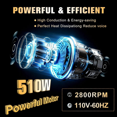YATOINTO wireless electric hoist with blue exploded motor assembly; 510W, 2800RPM, 110V-60Hz.