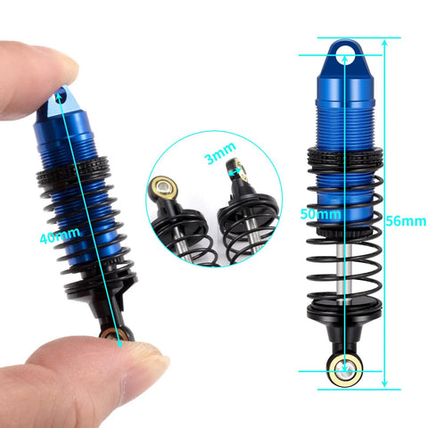4 Piece CNC Machined Aluminum Front And Rear Threaded Shock Absorber Set For One Sixteenth Scale RC Mini Buggy Upgrades Blue