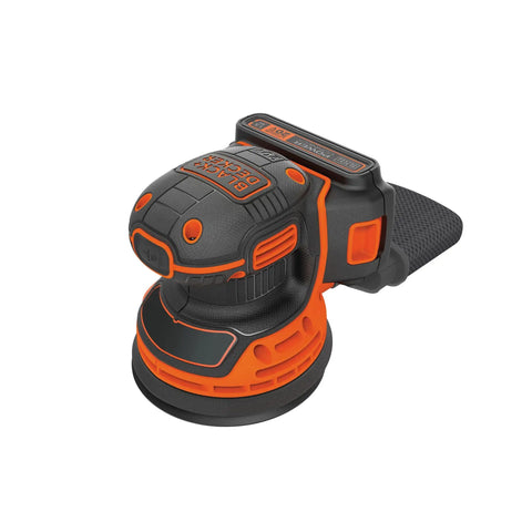 Cordless Orbital Sander With 12,000 OPM For Fast Material Removal, lightweight design, orange and black, compact tool visible