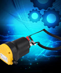 Efficient 12V Electric Fluid Extractor Pump With Battery Clamps For Quick And Clean Oil Transfer On Cars Motorcycles And Quads on blue background.