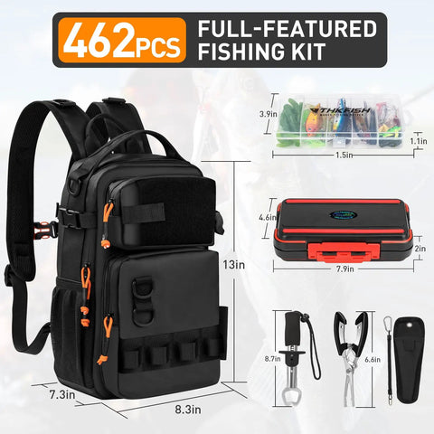 All In One Fishing Gear Kit With Backpack And Tackle Box Includes Lures Hooks Sinkers Pliers Lip Gripper Bait And Accessories