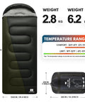 XXL Winter Sleeping Bag For Adults And Kids, 4 Season Cold Weather Camping Gear with draft collar and compression sack