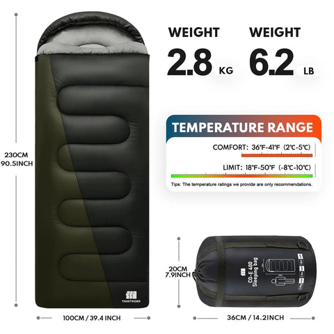 XXL Winter Sleeping Bag For Adults And Kids, 4 Season Cold Weather Camping Gear with draft collar and compression sack
